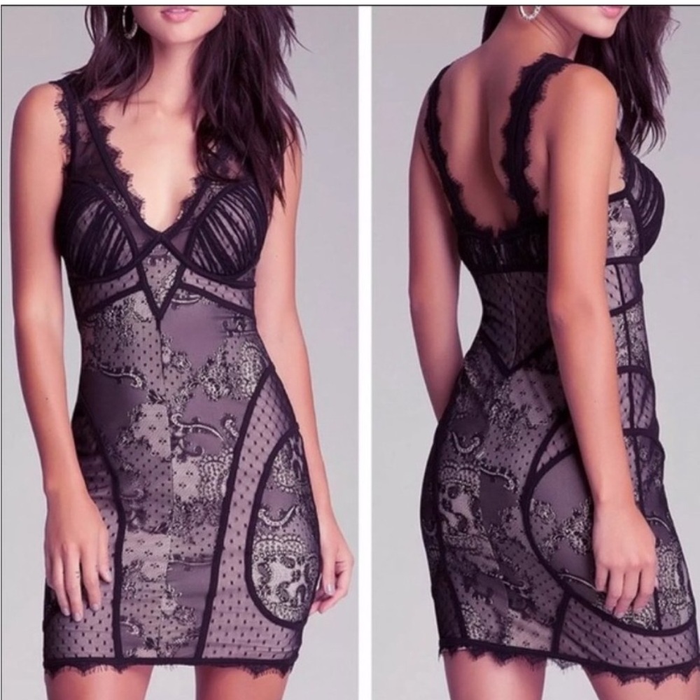 Bebe  Black Lace And nude dress - Picture 4 of 14